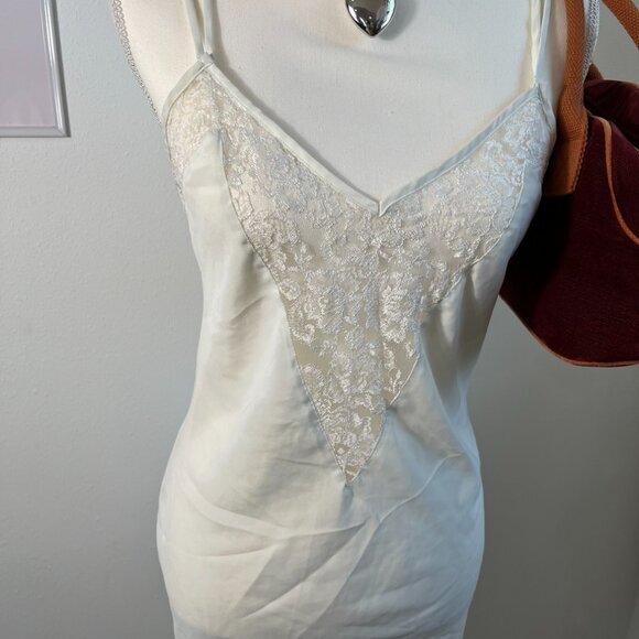 Vintage 90s Victoria's Secret Gold Label Off White Mini Slip Dress Womens M‎ - Picture 3 of 7